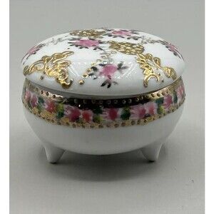 Vintage Nippon Hand painted moriage Trinket Box Porcelain‎ With Lid